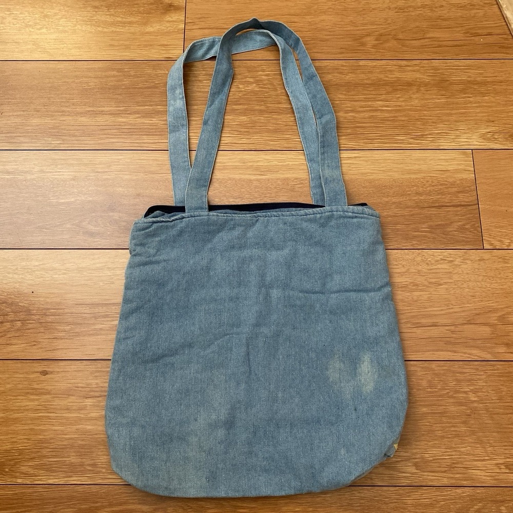 Vintage Denim Tote ABC School Bag Blue Patchwork - Picture 6 of 6